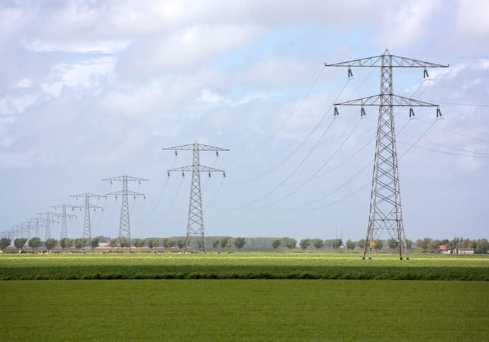 Electricity pylon High voltage power line in Dutch landscape