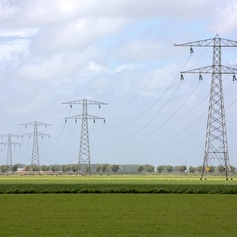 Electricity pylon High voltage power line in Dutch landscape