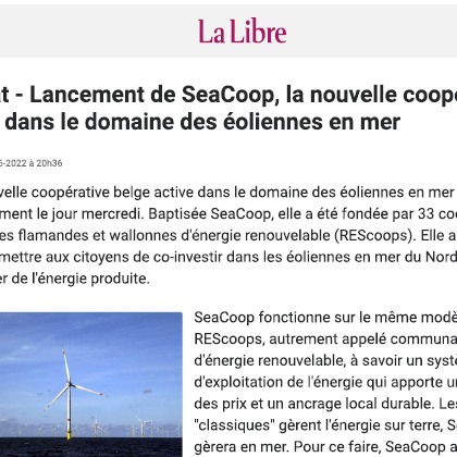 La Libre annonce le lancement de SeaCoop article 15 juin 2022